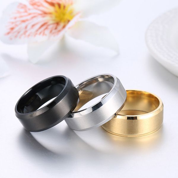 Gold Black Matt Art Ring Banda de acero inoxidable Anillos en blanco de acero para mujeres Anillos de moda Joyer￭a de moda y regalo arenoso