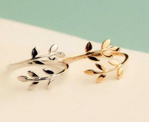 Gold Black Silver Color Olive Tree Branch Feuilles ouvertes Anneau pour les femmes Girl Girl Wedding Rings Ajustement Jielts Finger