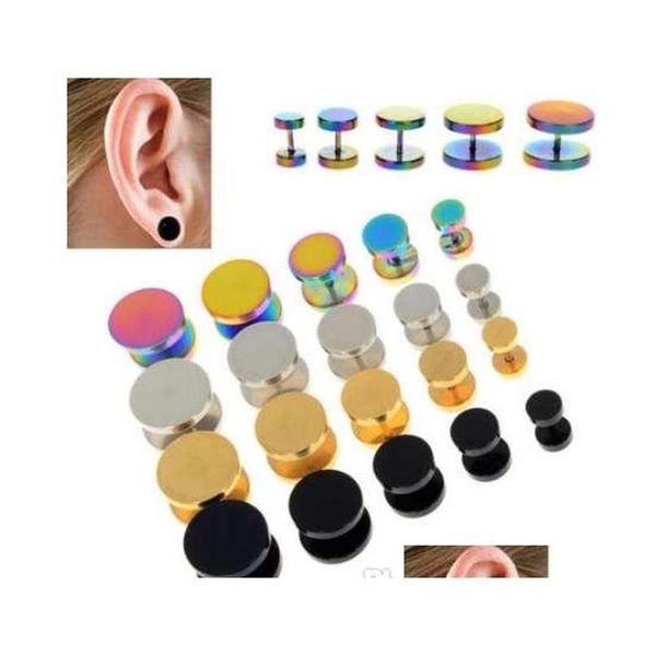 Tapones para los oídos falsos de imitación de acero inoxidable dorado y negro, medidores de túnel de carne, pendientes ensanchadores, 6-14mm Bd6Ue202H