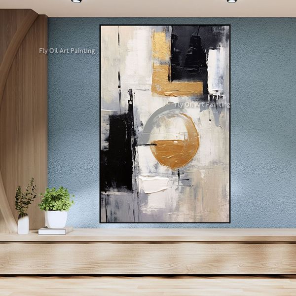 Oro Negro Blanco Gris 100% pintado a mano pintura de lienzo texturizada pintura al óleo abstracta decoración de arte de pared para sala de estar pared de oficina como el mejor regalo