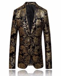 Blazer doré hommes Floral décontracté mince Blazers arrivée mode fête simple boutonnage mâle costume veste Ps taille Blazer Masculino5646973