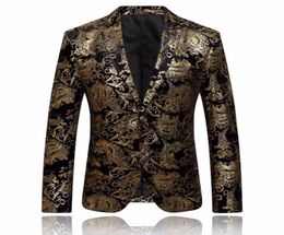 Gold Blazer Men Floral Floral Casual Slim Blazers Arrivée Fashion Party Fonction Single Male Suit Jacket PS Size Blazer Masculino7270230