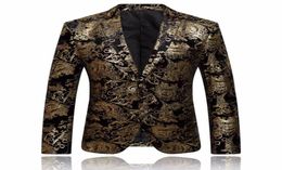 Gold Blazer Men Floral Floral Casual Slim Blazers Arrivée Party Fashion Fonction Single Male Suit Jacket PS Size Blazer Masculino4312986