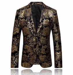 Gouden blazer mannen bloemen casual slanke blazers aankomst mode feest met een mannelijke pak ma jas ps blazer masculino2459989