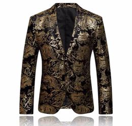 Gold Blazer Men Floral Floral Casual Slim Blazers Arrivée Fashion Party Single Breasted Male Suit Jacket PS Taille Blazer Masculino2000931