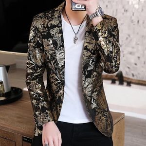 Blazer doré de printemps bronzant pour hommes, veste de costume cintrée à la mode, pour boîte de nuit de mariage, robe de soirée sur scène, vêtements masculins 240313