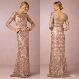 Gold Bling rose pailled New of the Bride Robes Biel Lace Appliques V Back Evening Fête Robe Formelle Mariage Robes d'invité