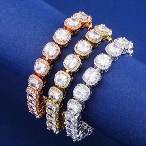 Goud Bling Square Diamond Mens Womens Tennis Chain Bijoux Armband Iced Out Out Cubic Zirconia Rock Sugar Polsband Chains Sieraden voor Liefhebbers