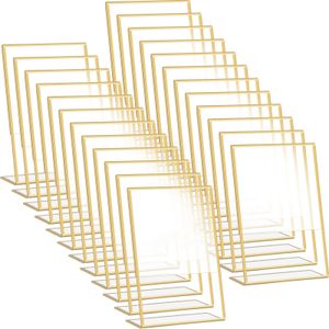 Bordes dorados de letrero acrílico marco de imagen de la imagen de la pantalla de la mesa de la mesa de papel transparente de la mesa de papel para el restaurante de la oficina de novia 240429