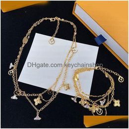 Bracelet en or et collier de perles ensemble femmes de luxe Designer Simple amour coeur lettre Vintage fleur mariage livraison directe Dh1Km