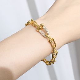 Diseñador de brazalete de oro Lock en forma de U Pulsera de hebilla T diseñador de marca Joya Diamond Charm brazalete Punk Estilo vintage diseñador de joyas para mujeres hombres