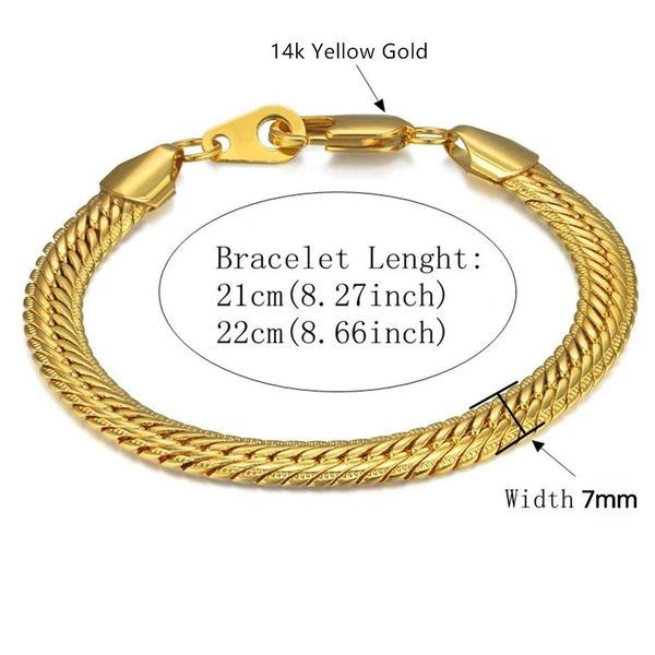 Pulsera de oro para hombre, joyería de oro de 14 quilates, pulsera de cadena de eslabones de serpiente de 8mm, cadena de mano masculina de 21/22cm, Pulseras al por mayor para hombres