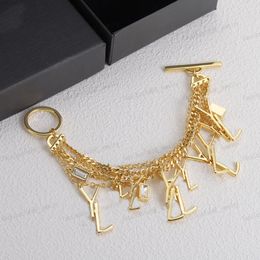 Bracelet en or, chaîne multicouche et pendentif en cristal Alphabet, bracelet de créateur, personnalité de la mode à boucle, cadeau