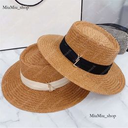 Gouden gesp rietje voor vrouw ontwerper strandhoeden zomer gras vlecht heren platte emmer hoed bob vakantie sunhats 1315