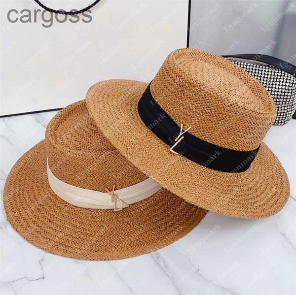 Chapeau de paille en or pour femmes chapeaux de plage de designer de la femme