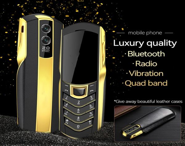Teléfono celular empresarial dorado desbloqueado 2G GSM tarjeta dual SIM Teléfonos móviles cuerpo de acero inoxidable Radio FM bluetooth Dial Cámara HD Magic 8486175