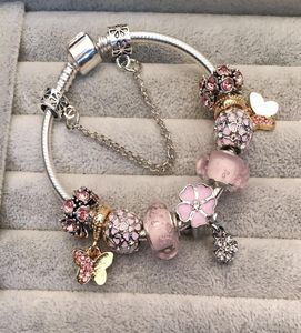 Gold Butterfly Pink Charms Diy Bracelet String Ley El papel de los fabricantes de encanto de estilo que se venden en Europa7088271