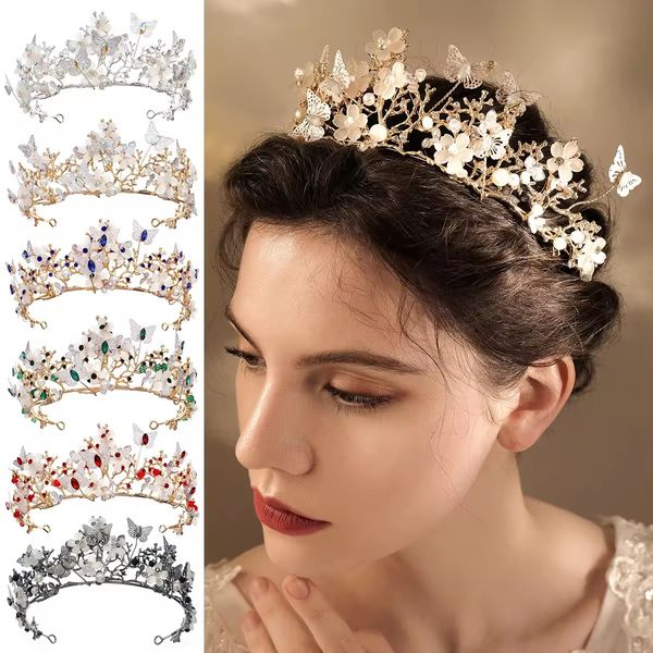 Shell Butterfly Shell Ivory Tiaras and Crowns Cosplay Princess Diadem Classic Handmade Wedding Hair Bijoux Accessoires