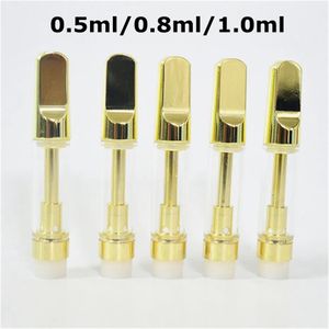 Gold Cartridge 0.5ml 0.8ml 1.0ml Ceramic Cartridges 510 Thread Atomizer 2.0mm Thick Oil Holes Carts Empty Pen TH205 Cart Foam Tray Packaging OEM