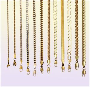 Chaîne en or pour hommes et femmes, corde Figaro de blé, chaîne à maillons cubains, colliers en acier inoxydable remplis d'or, bijoux masculins, cadeau Whole7820115