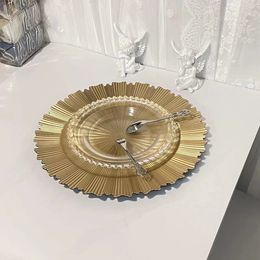 Assiette de chargement en plastique 33CM, assiette décorative en or pour service de dîner, décor de mariage et de noël, réglage de la Table