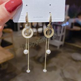 Gouden cirkel parel bezaaid kwast lange bengelen oorbellen voor vrouwen asymmetrische persoonlijkheid elegantie luxe Koreaanse mode geschenken