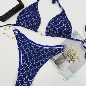 Or classique lettre accessoires maillots de bain bleu mode maillot de bain Sexy dos nu Bikini creux natation maillot de bain deux pièces Bikinis