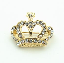 Broche de regalo de joyería con corona o Tiara de Diamante de imitación transparente chapado en oro de 1 pulgada para desfile