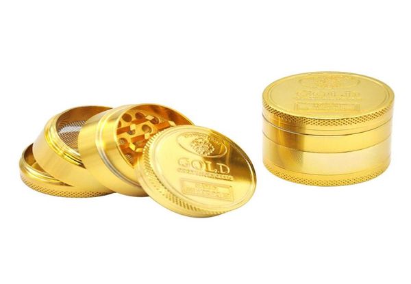 Molinillo de monedas de oro Aleación de zinc 40 mm 50 mm 60 mm Molinillo de hierbas de metal de 4 capas con dientes de diamante Trituradora de especias de tabaco Miller6585448