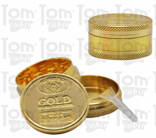 Molinillo de monedas de oro Molinillo de hierbas de aleación de zinc 40 mm 3 piezas con dientes de diamante Molinillos de tabaco Trituradora de especias Pipas para fumar de metal Acces8564873