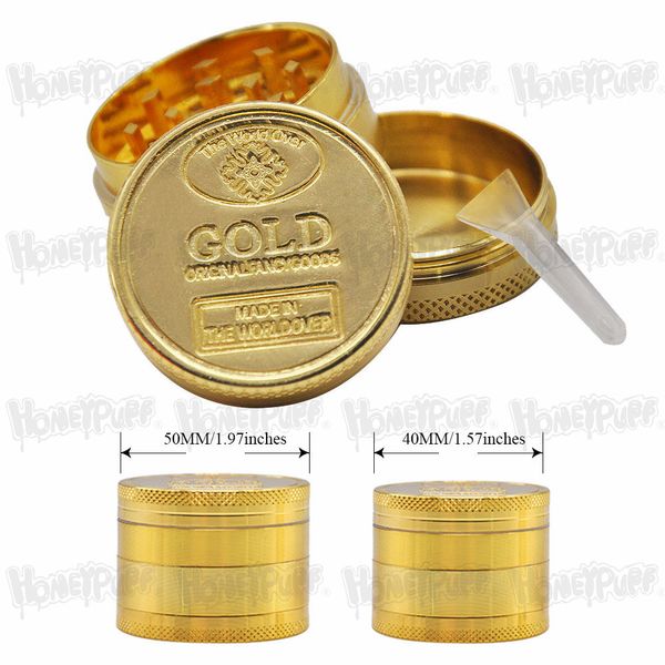 Forme de pièce d'or 100% broyeurs d'herbes en alliage de zinc 40MM 50MM broyeur d'herbes pour broyeur d'épices de tabac broyeurs à base de plantes VS broyeurs de pierre tranchante