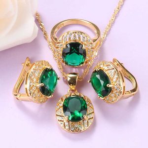 Ensemble de bijoux africains couleur or pour femmes mariage accessoires à la mode vert zircon cubique Clip boucles d'oreilles et collier bague ensembles H1022
