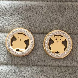 Color dorado como pendientes de diseñador original para los pendientes de diseño de oso de nosotros Joya de moda de la marca de acero inoxidable