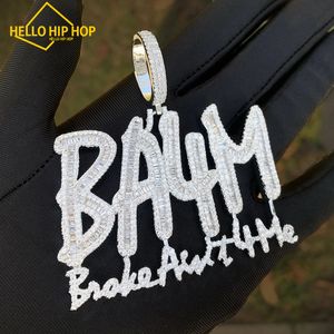 Gouden kleur ba4m naam hanger ijs uit plave stokbeen zirkon hiphop ketting voor vrouwen mannen sieraden