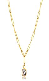 Goldfarbener großer Stein-Anhänger, einfache Gliederkette, Choker-Halsketten für Frauen, minimalistische lange Halskette, Vintage-Schmuck, Geschenke4044575