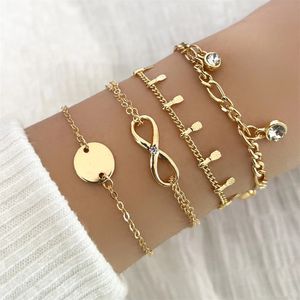 Bracelet de couleur doré ensemble de quatre paillettes en acier inoxydable combinaison en strass pour femmes cadeaux de bijoux de chaîne 240417