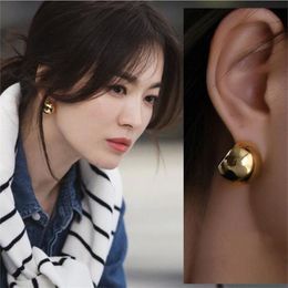 Gold Color Brass Round Earrings for Women Jewelry Genuine 100% 925 Sterling Fashion Korean Luxury Party Exquisite Earring