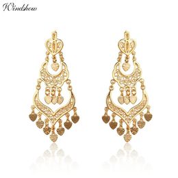 Goud Kleur Kroonluchter Filigraan Hart Bohemian Big Drop Dangle Lange Oorbellen Voor Vrouwen Bruiloft Sieraden Aros Pendientes Colgantes 240401