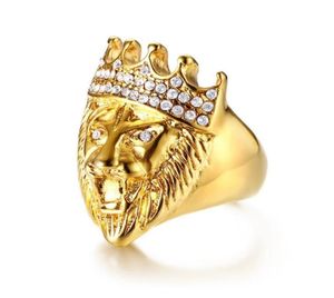 Gold Color Classic 316L Men de sage en acier inoxydable Punk Ring Hop Hop Cool Lion Head Band Ring Gold Bijoux6450746