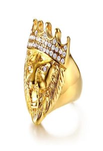 Goud Kleur Klassieke 316L Rvs Mannen Punk Hip Hop Ring Cool Lion Head Band Gouden Ring Jewelry1931076