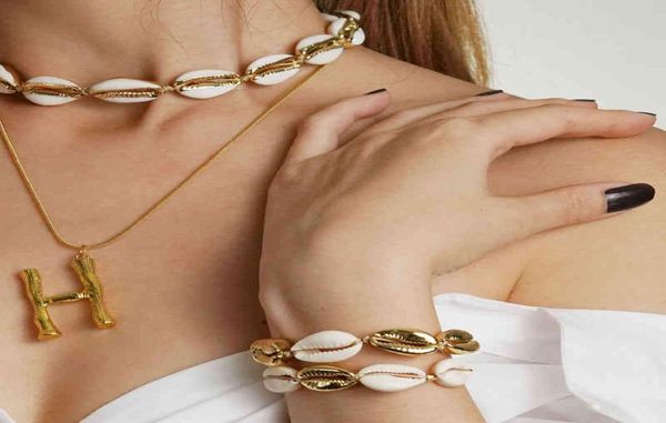 Colliers de coquille en or couleurs bracelets Set Nature Shell Statement Collier Choker Bohemia Collier Collier Femmes Fête de plage JE2988605