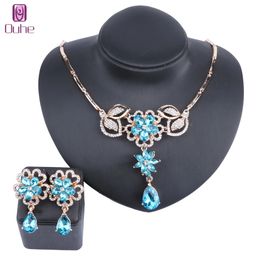 Collier de fleurs de mariage en cristal couleur or, ensemble de bijoux, boucles d'oreilles, accessoires de Costume de fête, bijoux pour mariées, cadeaux pour femmes