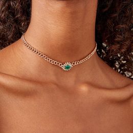 Collier ras du cou cubain couleur or pour femmes, baguette cz ovale en pierre verte, collier épais, nouveaux bijoux à la mode 2020