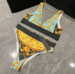 Conjunto de bikini de diseñador de color dorado Patrón clásico Bikinis de dos piezas Traje de baño sexy push up Ropa de playa XL de lujo Traje de baño de cintura alta Trajes de baño de moda para mujer con etiqueta