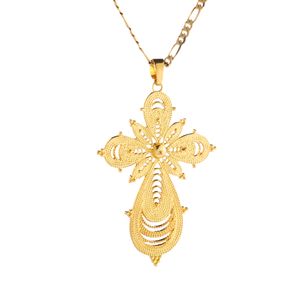 Couleur or éthiopien grande taille croix pendentif colliers pour femmes érythrée bijoux afrique bijoux ethniques