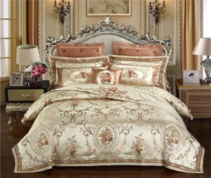 Gold Color Europe Luxury Royal Beddengoed Sets Queen King Size Satin Jacquard dekbedoverdekbed Bedkapbladen Set Pillowcase 469pcs T25152151