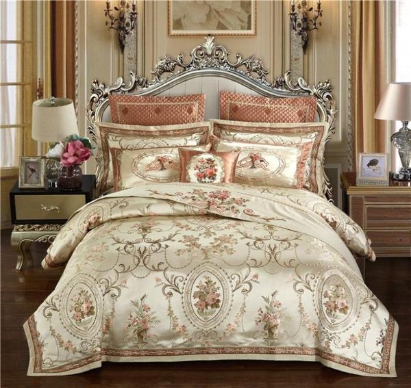 Gold Color Europe Luxury Royal Liberding Ensembles queen King Size Satin Jacquard Couvrette Cover Cover Cover Set Oreadcase 469PCS T28115951