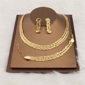 Or couleur creux boucles d'oreilles collier ensemble mode femmes dubaï afrique luxe Punk bijoux tour de cou en gros accessoires 220812