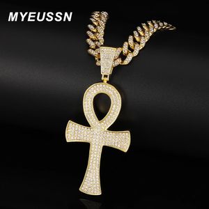 Couleur Or Ice Out Croix Collier Pendentif Pour Hommes Bijoux Zircon Croix Pendentif Avec Chaîne Cubaine Femmes Colliers Égyptiens Cadeau 240315