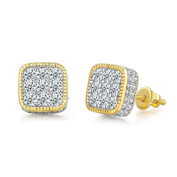 Couleur or glacé carré Bling boucle d'oreille hommes Hip Hop luxe strass géométrie boucles d'oreilles pour femmes bijoux cadeau